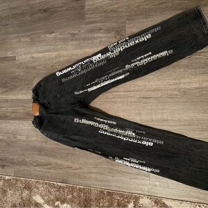 Alexander Wang Black Straight-Leg Pants with White Logo Print